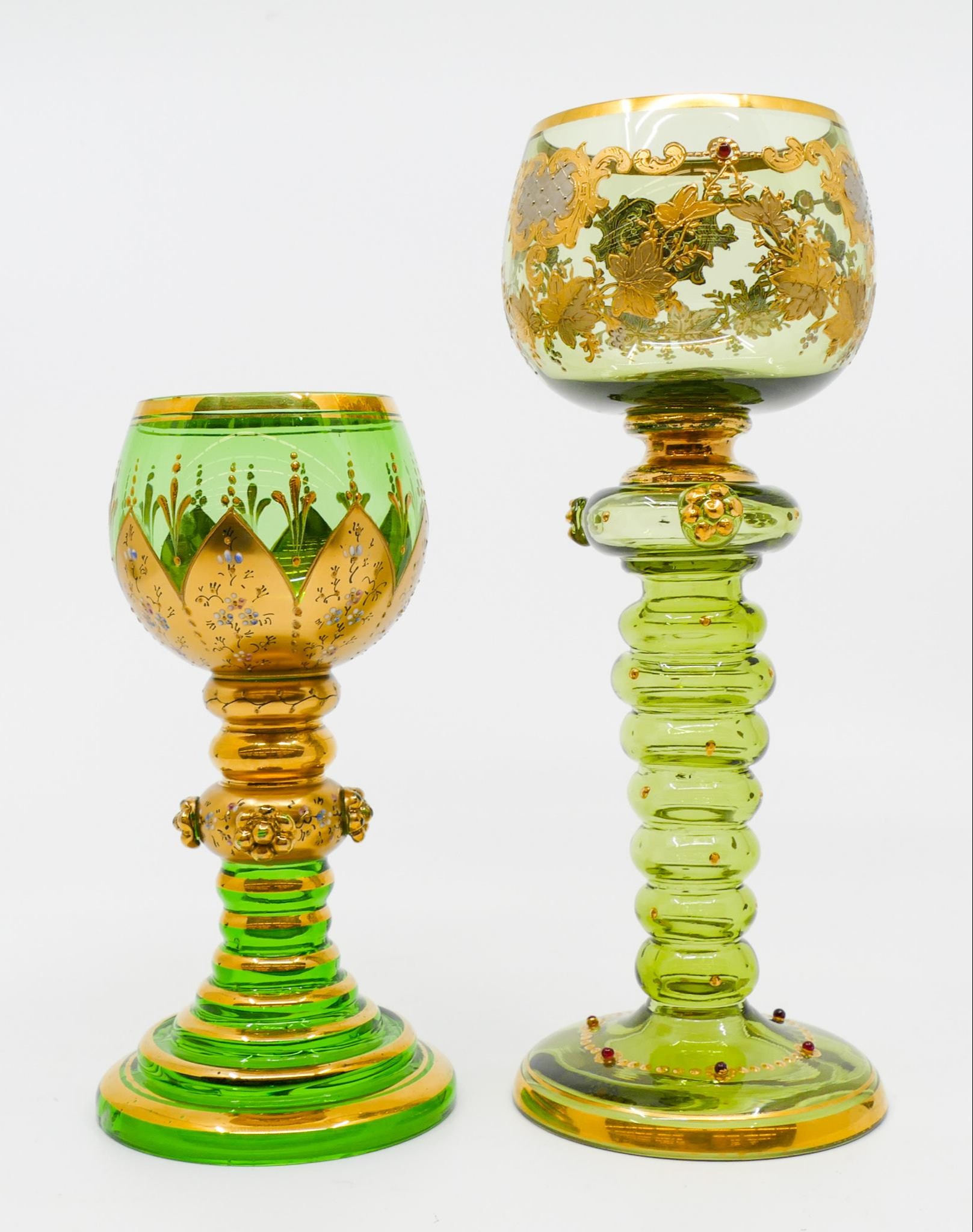 2pc Bohemian Gilt Glass Roemers