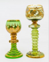 2pc Bohemian Gilt Glass Roemer