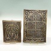 2PC BRASS ART, CHRIST ENTHRONE