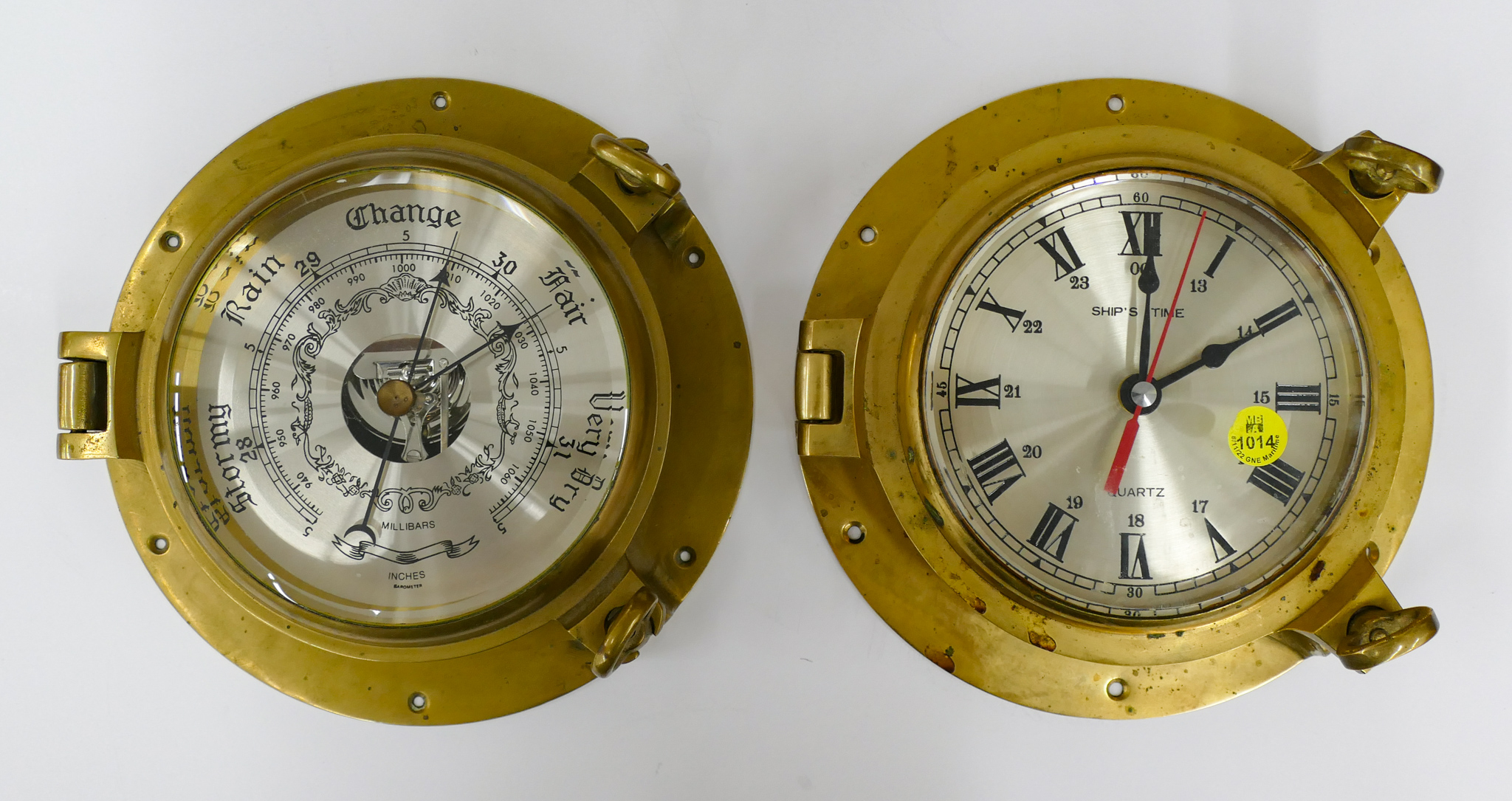 2pc Brass Barometer & Quartz
