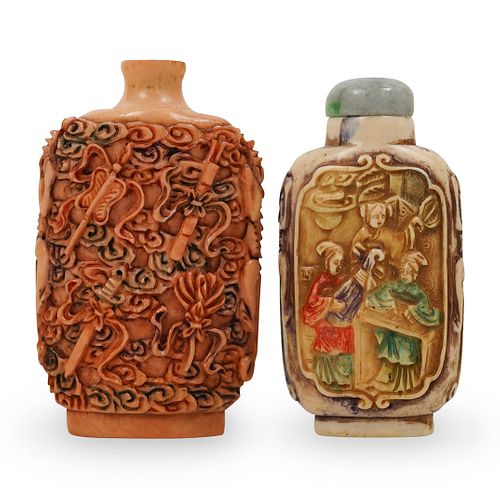(2PC) CHINESE CARVED BONE SNUFF
