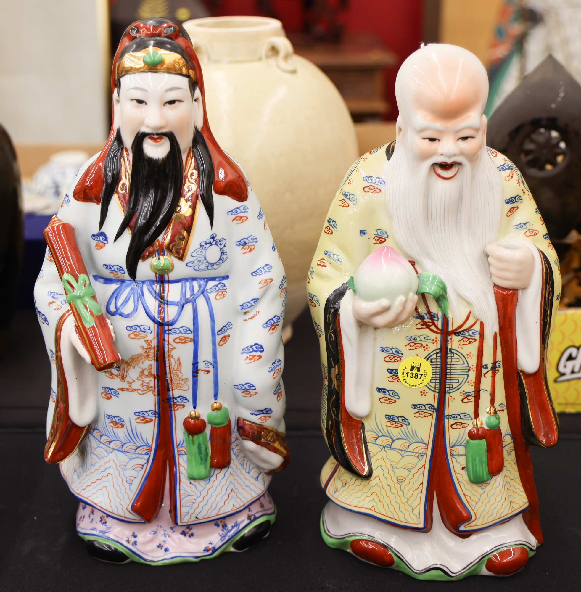 2pc Chinese Decorated Porcelain God