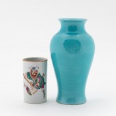 2PC CHINESE, SMALL BRUSH POT &