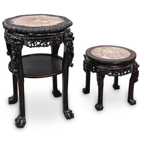 (2PC) CHINESE STONE INLAID MARBLE