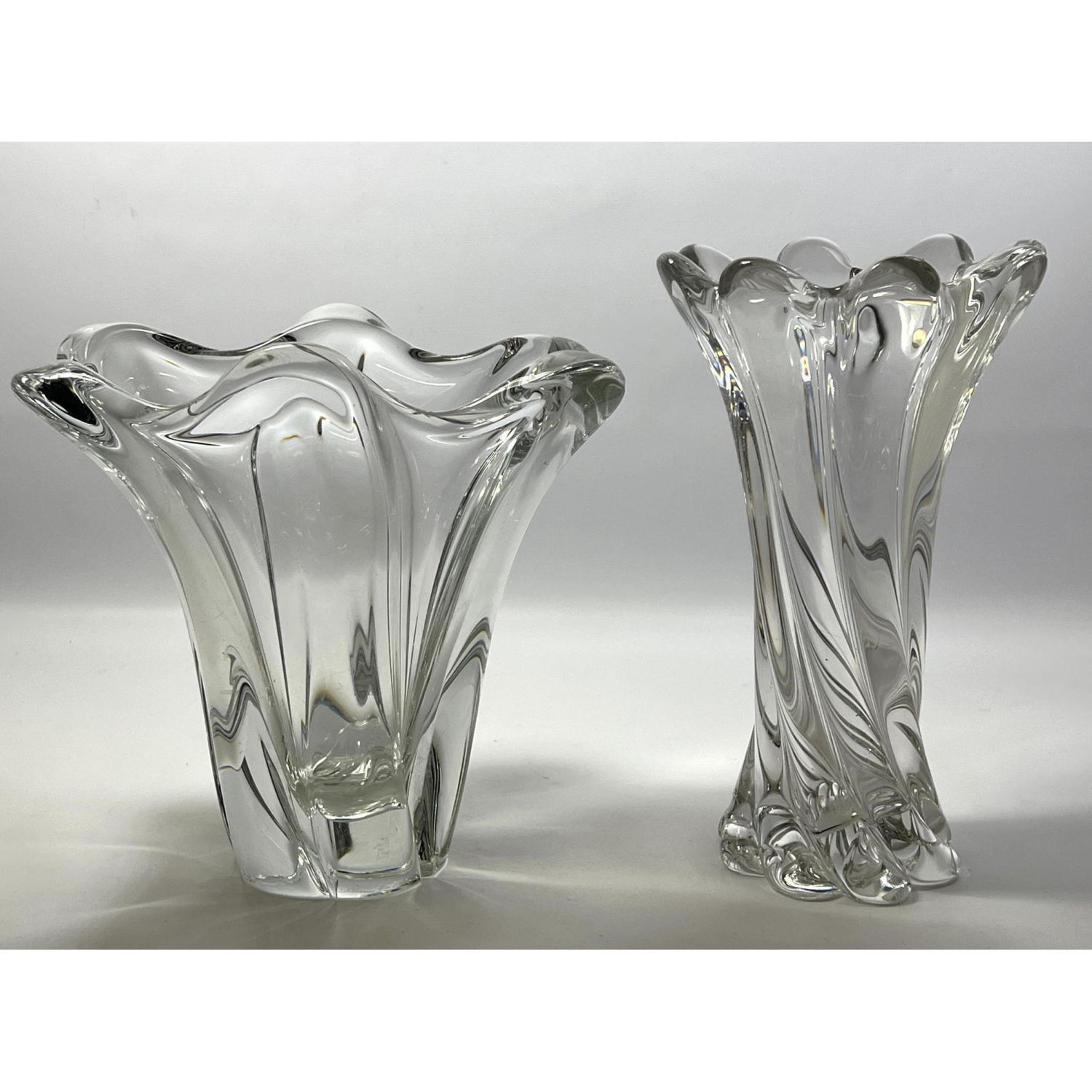 2pc Crystal Handkerchief Vases. Two