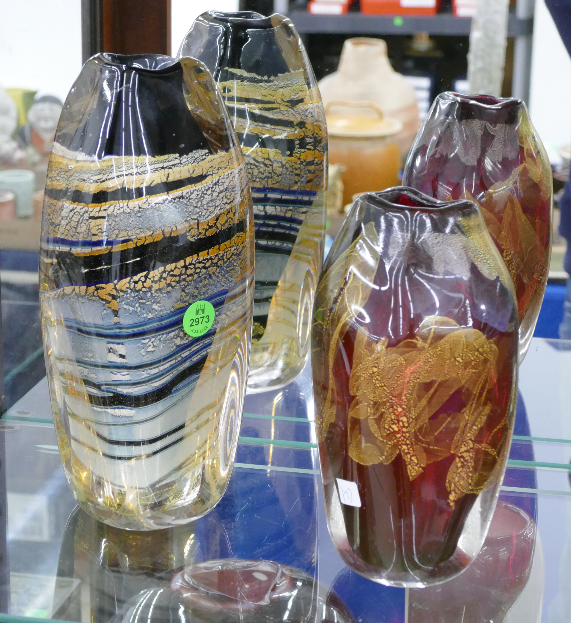 2pc Dan Bergsma Gold Foil Art Glass