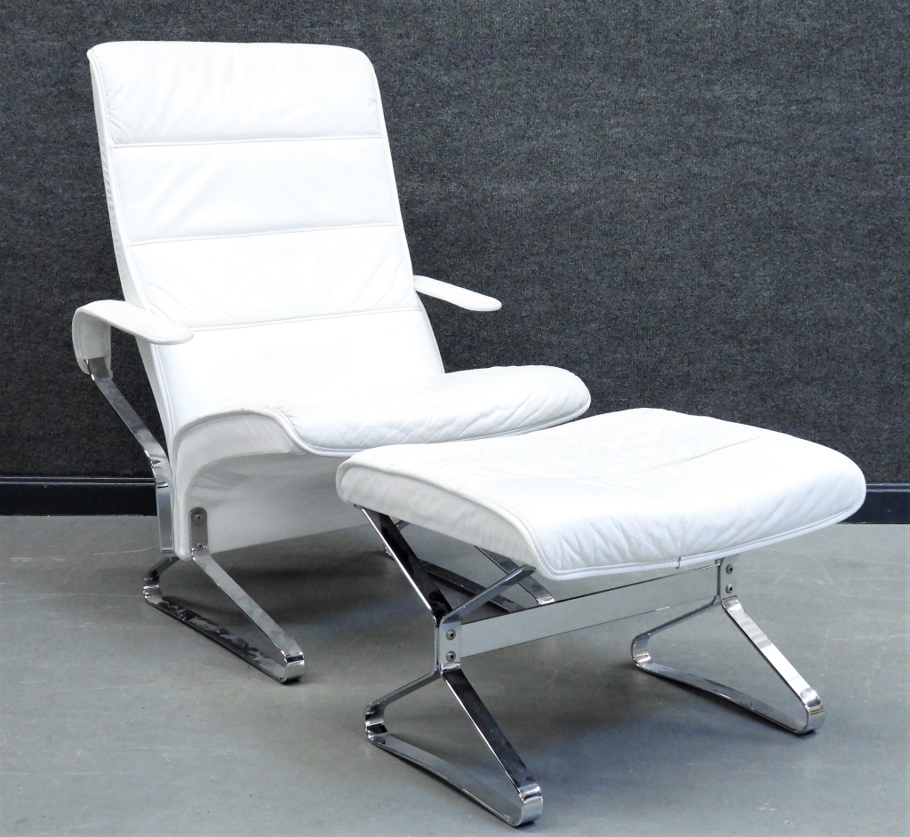 2PC EAMES STYLE WHITE LEATHER CHAIR