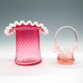 2PC FENTON GLASS PINK HAT VASE