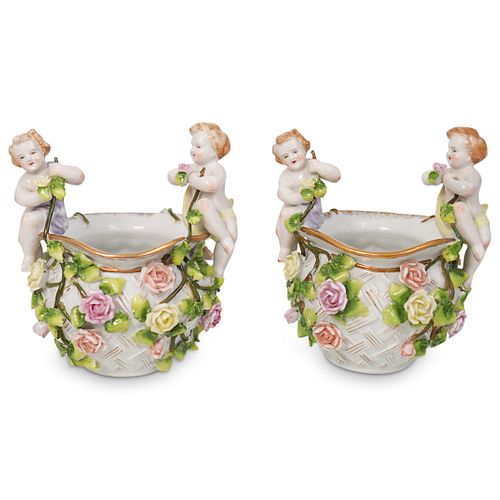 (2PC) GERMAN PORCELAIN FLORAL &