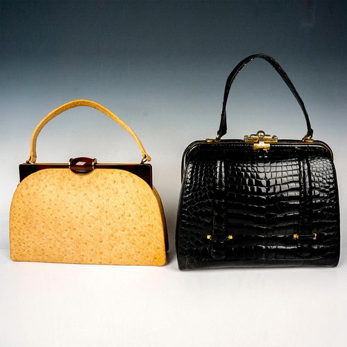 2PC HANDBAGS, BLACK ALLIGATOR AND