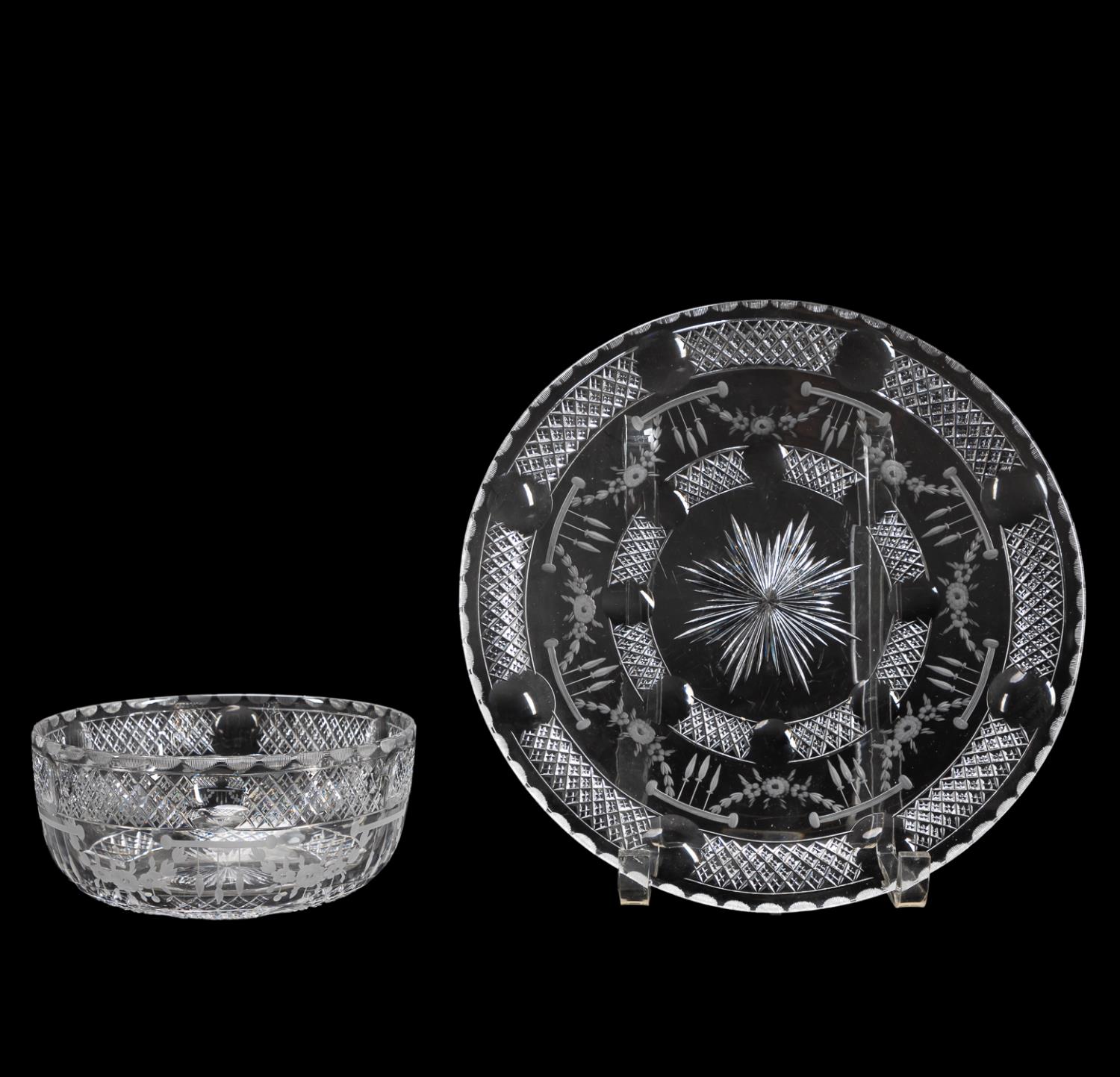 2PC HAWKES CUT CRYSTAL "ROSE
