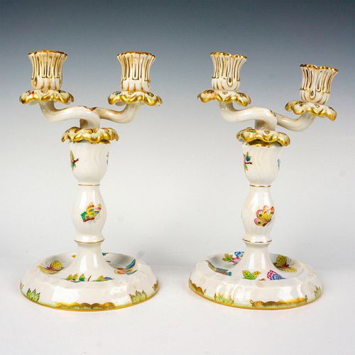 2PC HEREND PORCELAIN CANDLESTICK