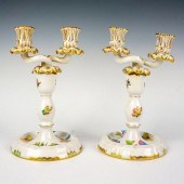 2PC HEREND PORCELAIN CANDLESTI