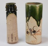 2PC JAPANESE ORIBE BRUSH POT &