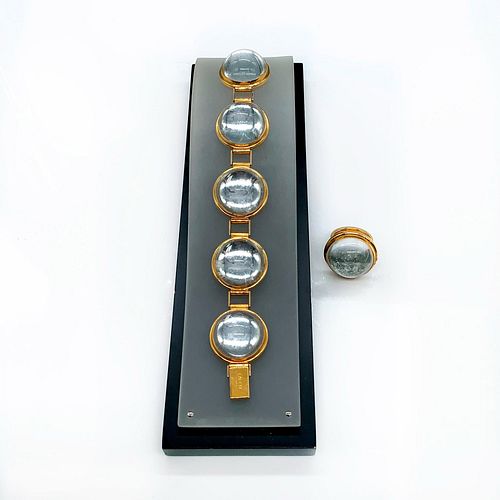 2PC LALIQUE CLEAR CABOCHON BRACELET