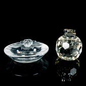 2PC LALIQUE CRYSTAL ASHTRAY AN