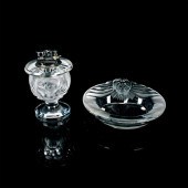 2PC LALIQUE CRYSTAL ASHTRAY AN