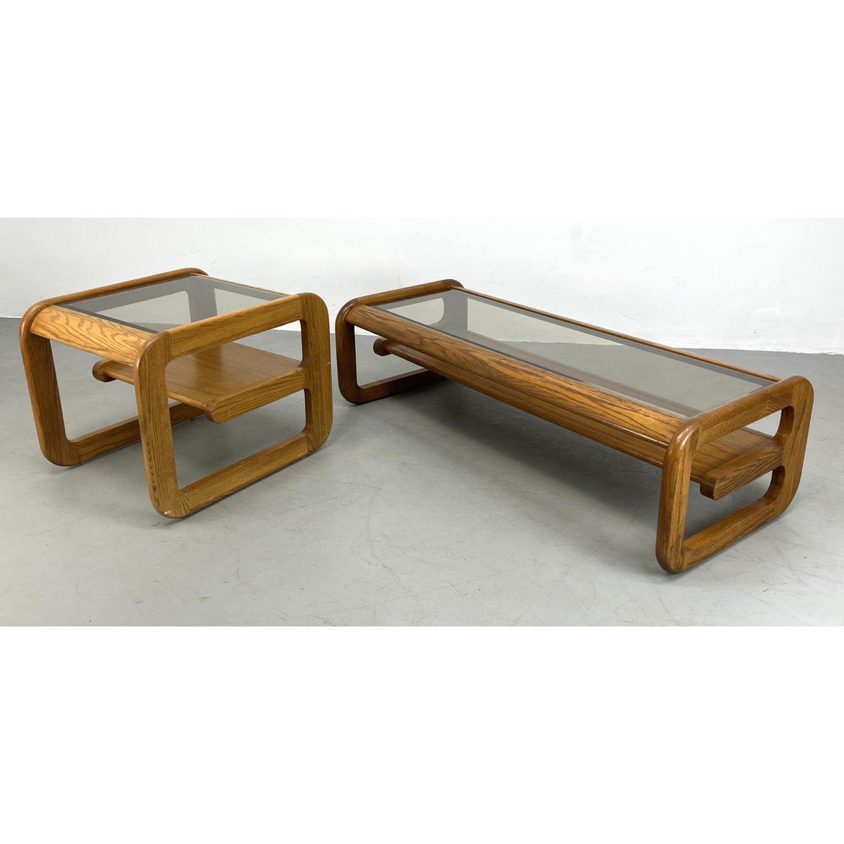 2pc Lou Hodges Oak Frame, Glass Top