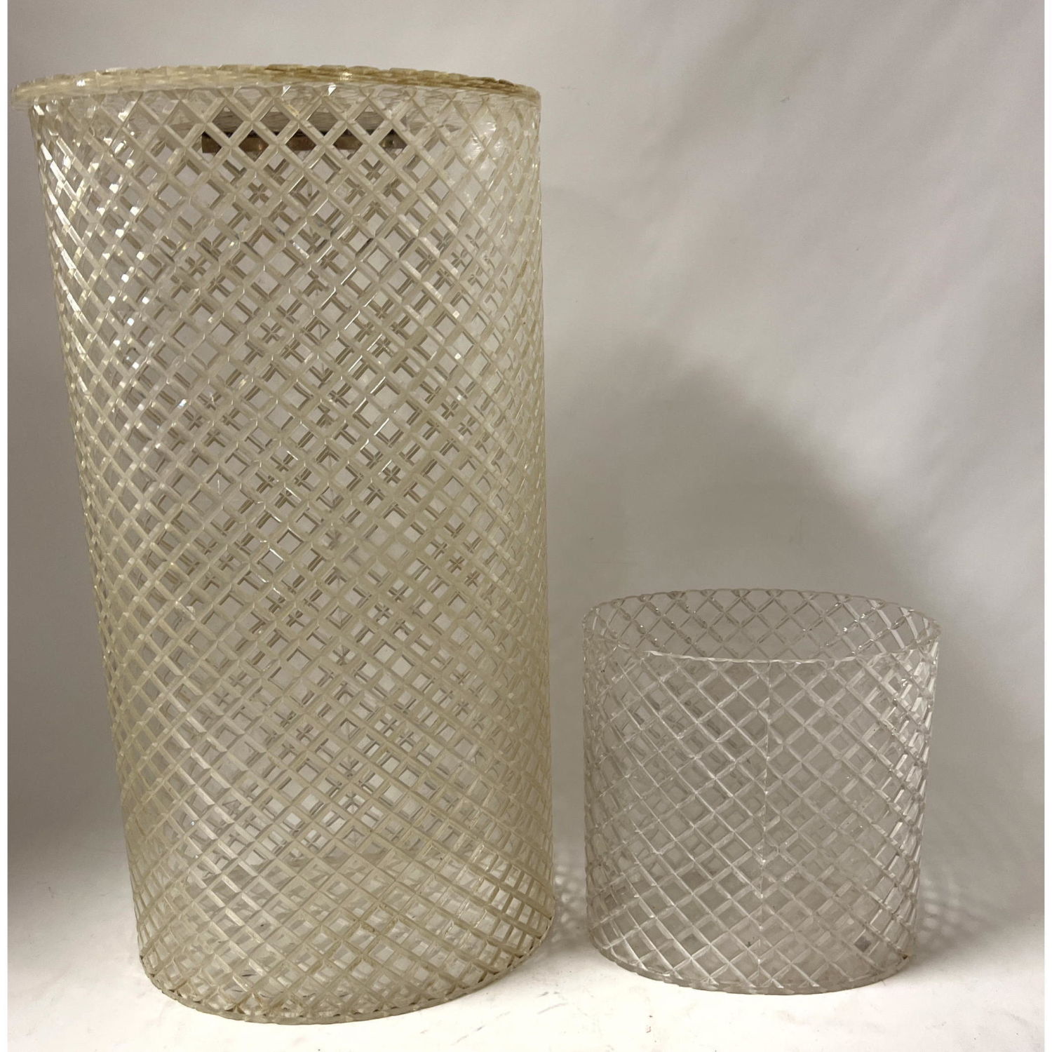 2pc Lucite. Lidded Hamper and Waste