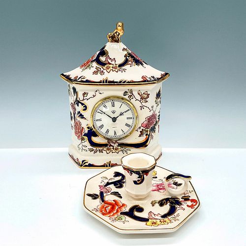 2PC MASON'S IRONSTONE CLOCK AND