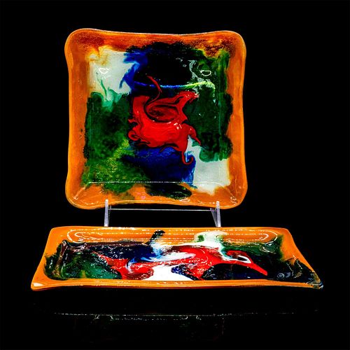 2PC MID CENTURY MODERN ART GLASS