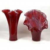 2pc Murano Italian Red Art Gla