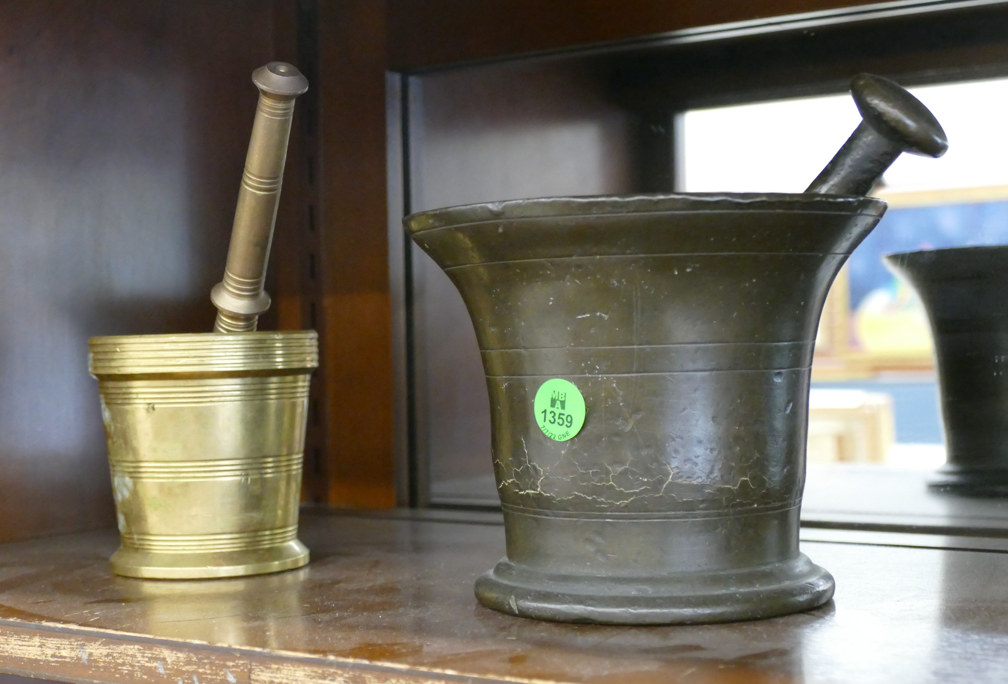 2pc Old Brass Mortar Pestles 6'' to