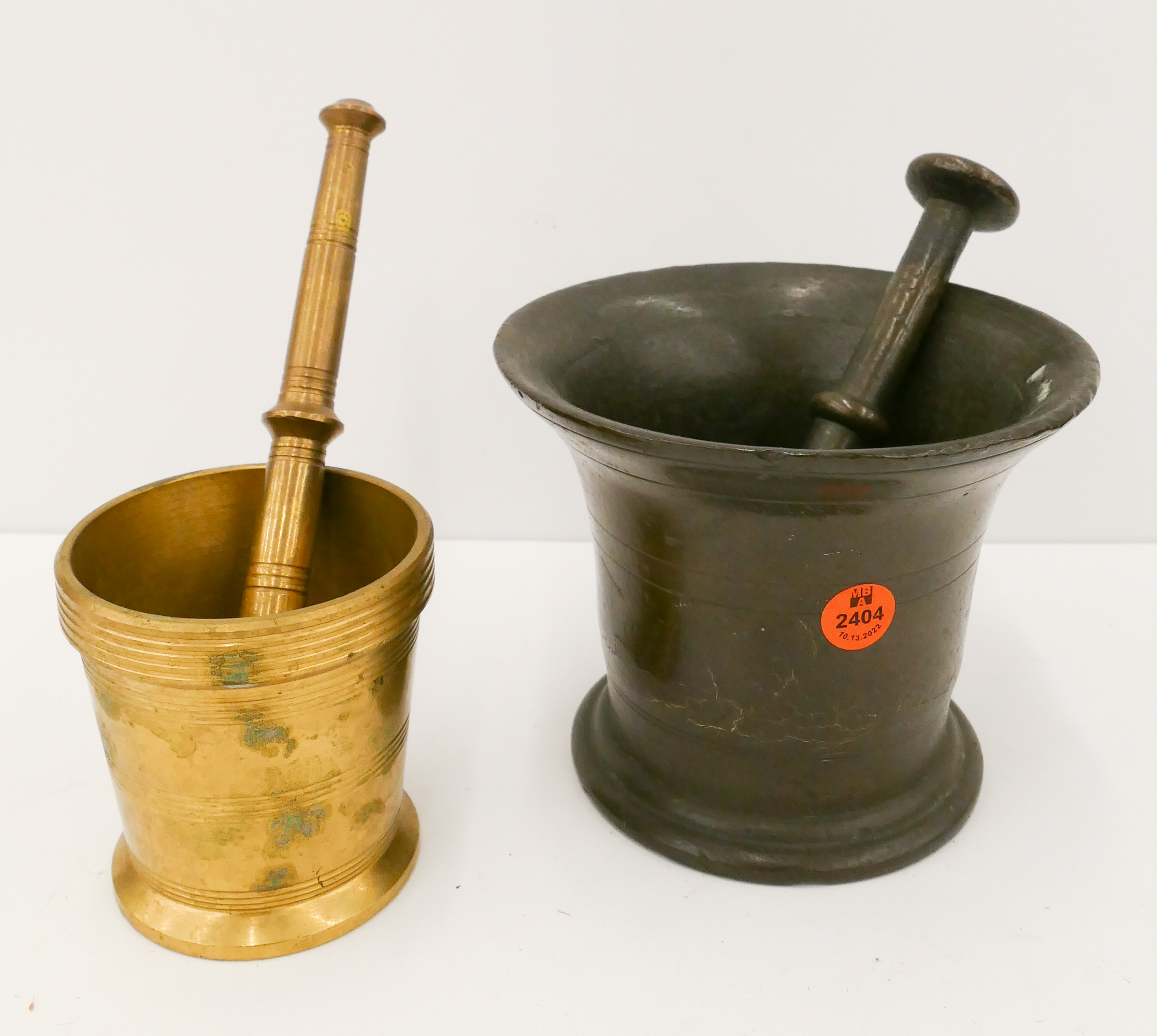 2pc Old Bronze & Brass Mortar