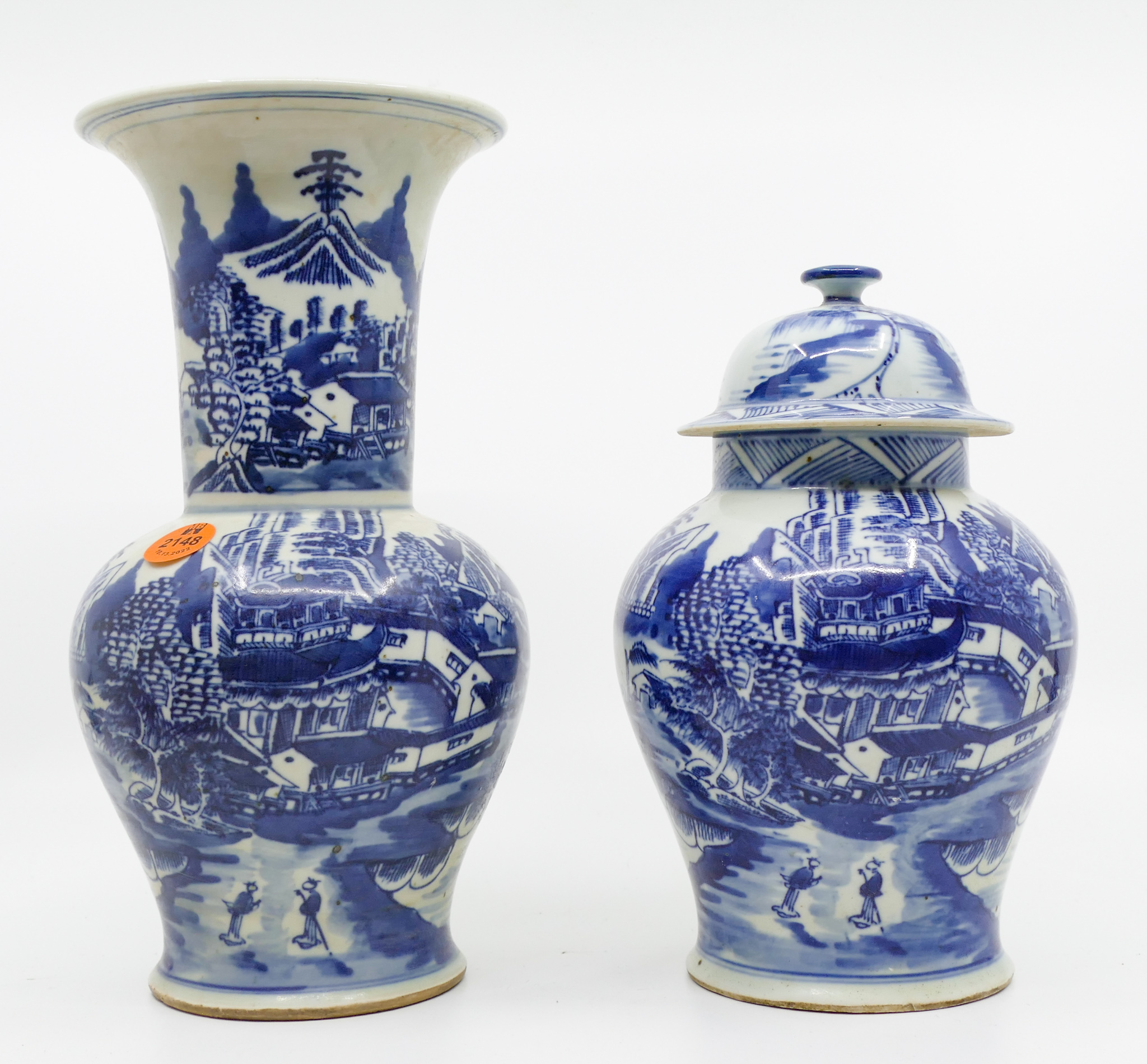 2pc Old Chinese Blue & White Vase