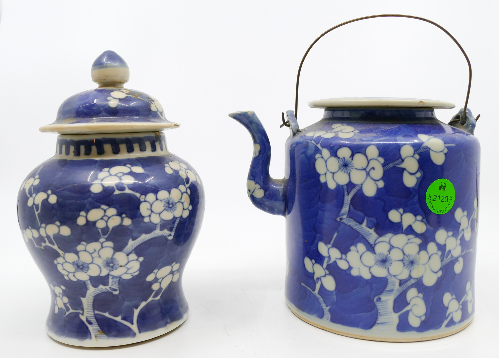 2pc Old Chinese B&W Prunus Jar