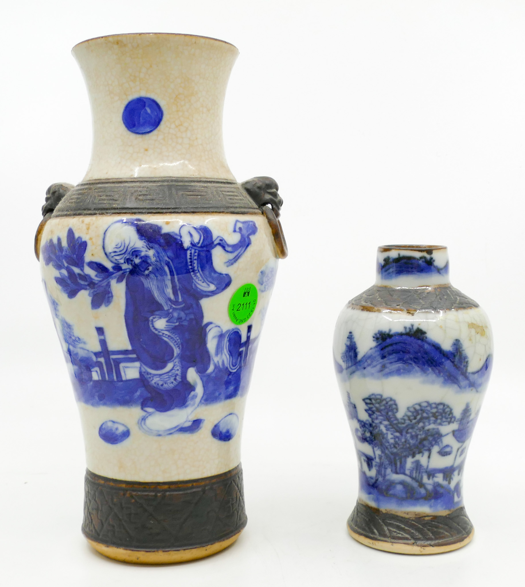 2pc Old Chinese Nanking Crackle B&W