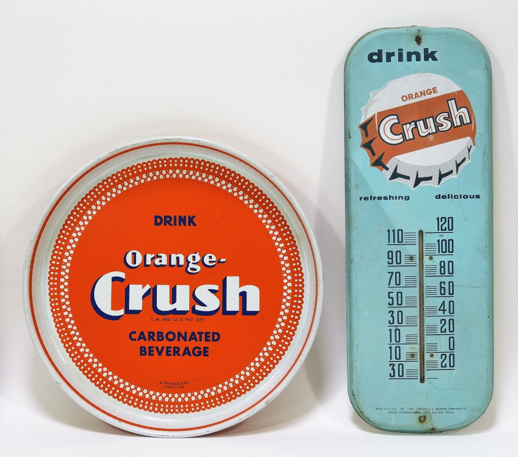 2PC ORANGE CRUSH ADVERTISING TRAY &