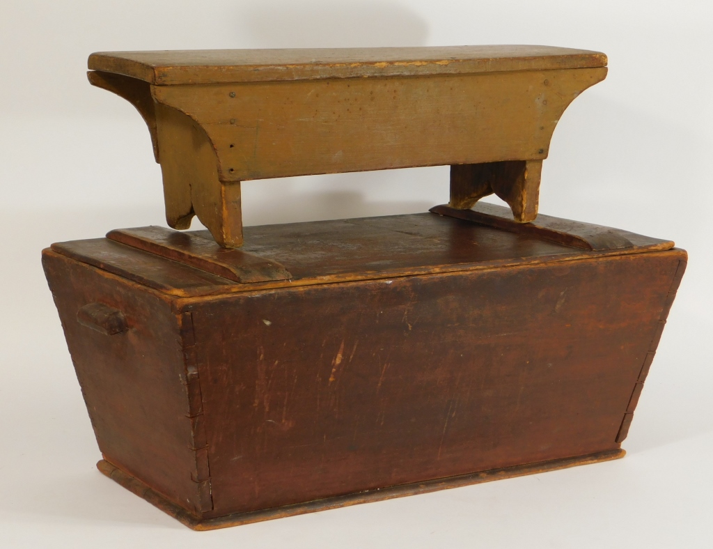 2PC PRIMITIVE WOOD CRICKET STOOL