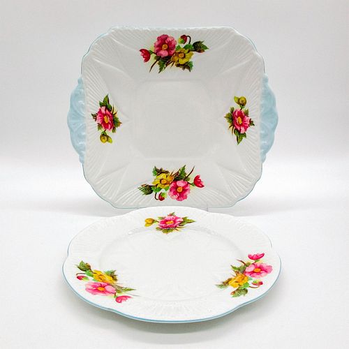 2PC SHELLEY ENGLAND DESSERT PLATES,
