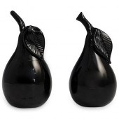 (2PC) STEUBEN BLACK GLASS PEAR