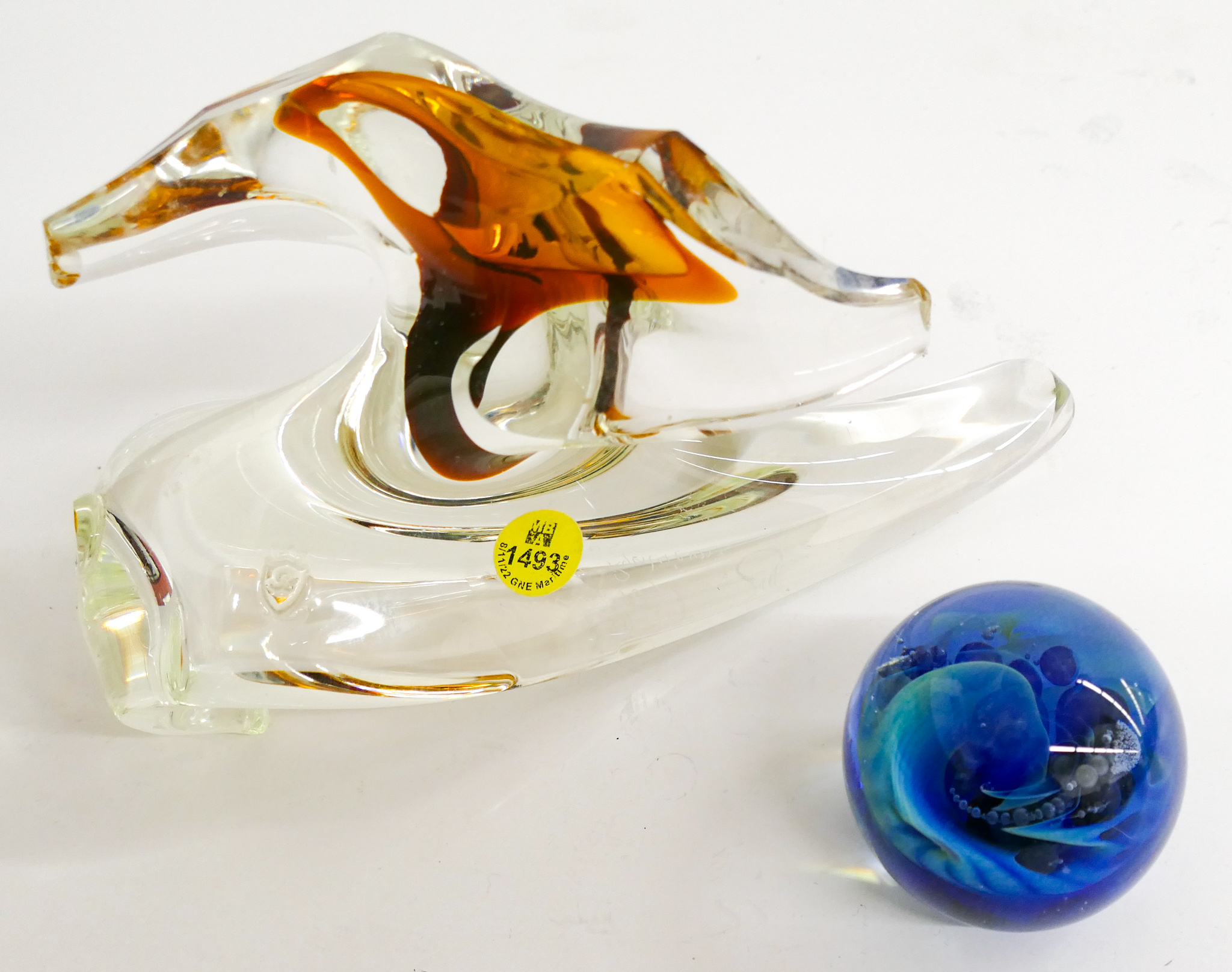 2pc Studio Glass Signed Sculpture &