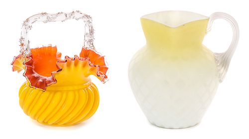 2PC. VICTORIAN ART GLASS THISTLE