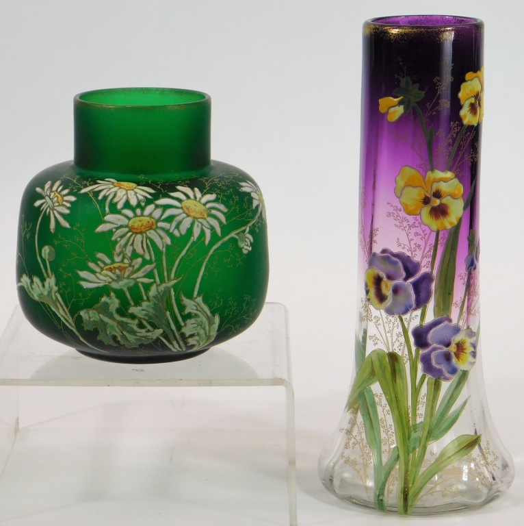 2PC VICTORIAN ENAMELED FLOWERS