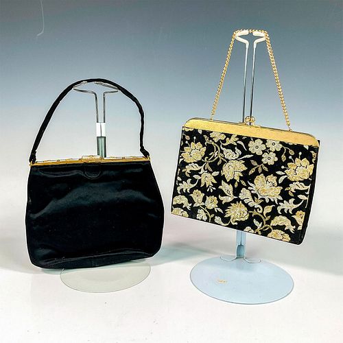 2PC VINTAGE BLACK FLORAL PURSES,