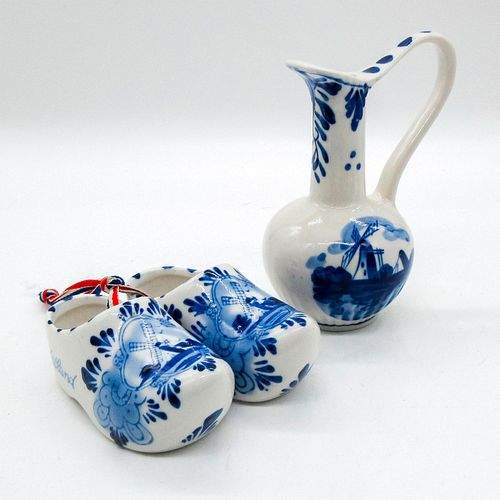 2PC VINTAGE DELFT HANDLED PITCHER