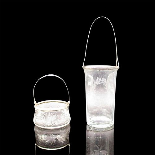 2PC VINTAGE ETCHED/CUT GLASS WITH