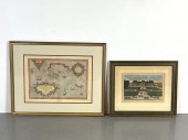 2pc Vintage Framed Map, French