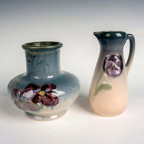2PC VINTAGE WELLER POTTERY FLORAL