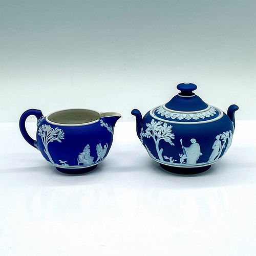 2PC WEDGWOOD COBALT JASPERWARE