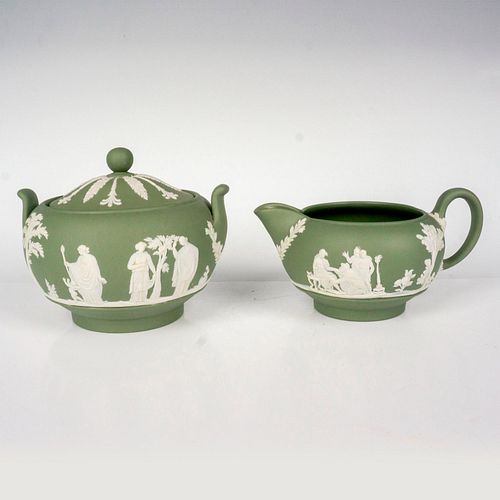 2PC WEDGWOOD GREEN JASPERWARE