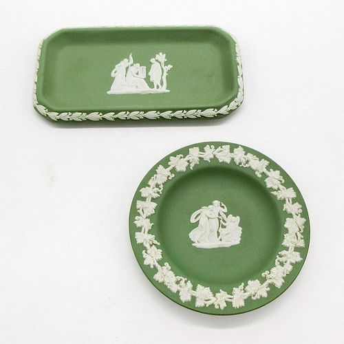 2PC WEDGWOOD SAGE GREEN JASPERWARE,