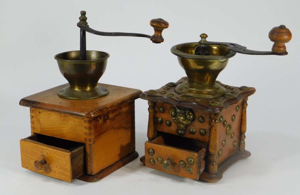 2PC WOOD & BRASS TABLE TOP COFFEE