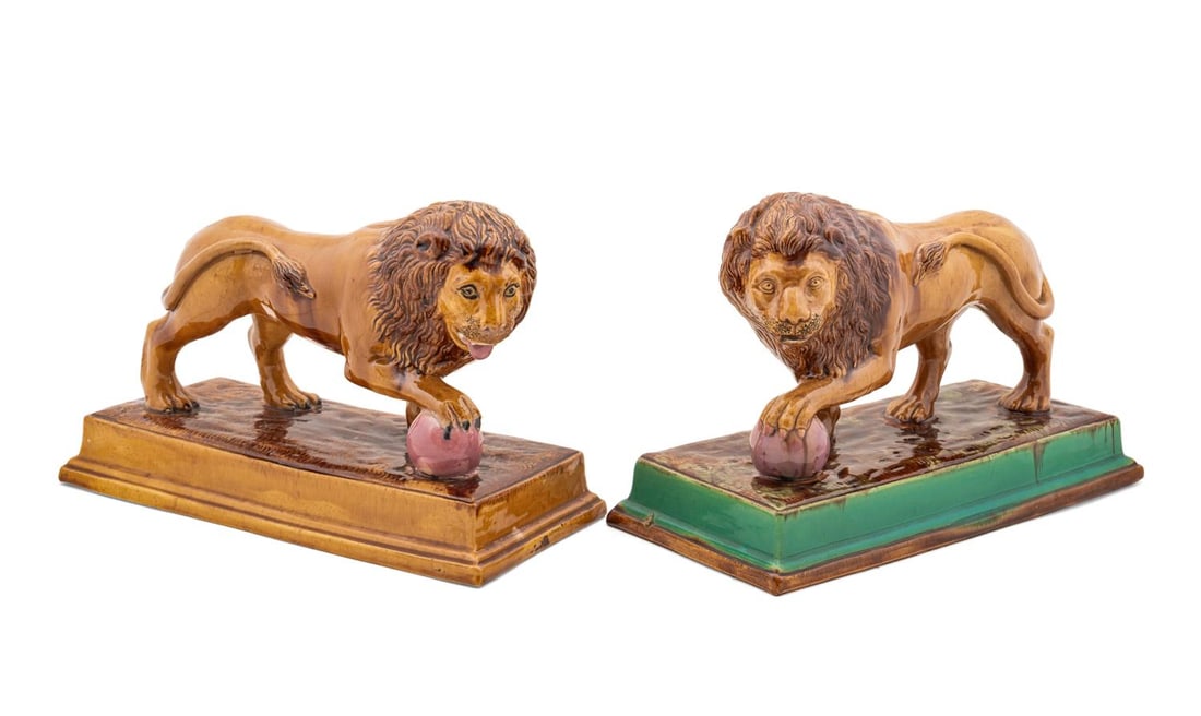 2PCS 19TH C. STAFFORDSHIRE LION