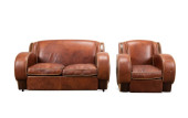 2PCS, C. 1940 TAN LEATHER ART
