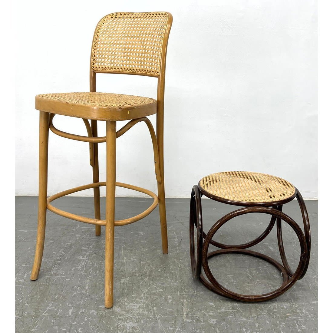 2pcs Cane Furniture. Bent wood Tall